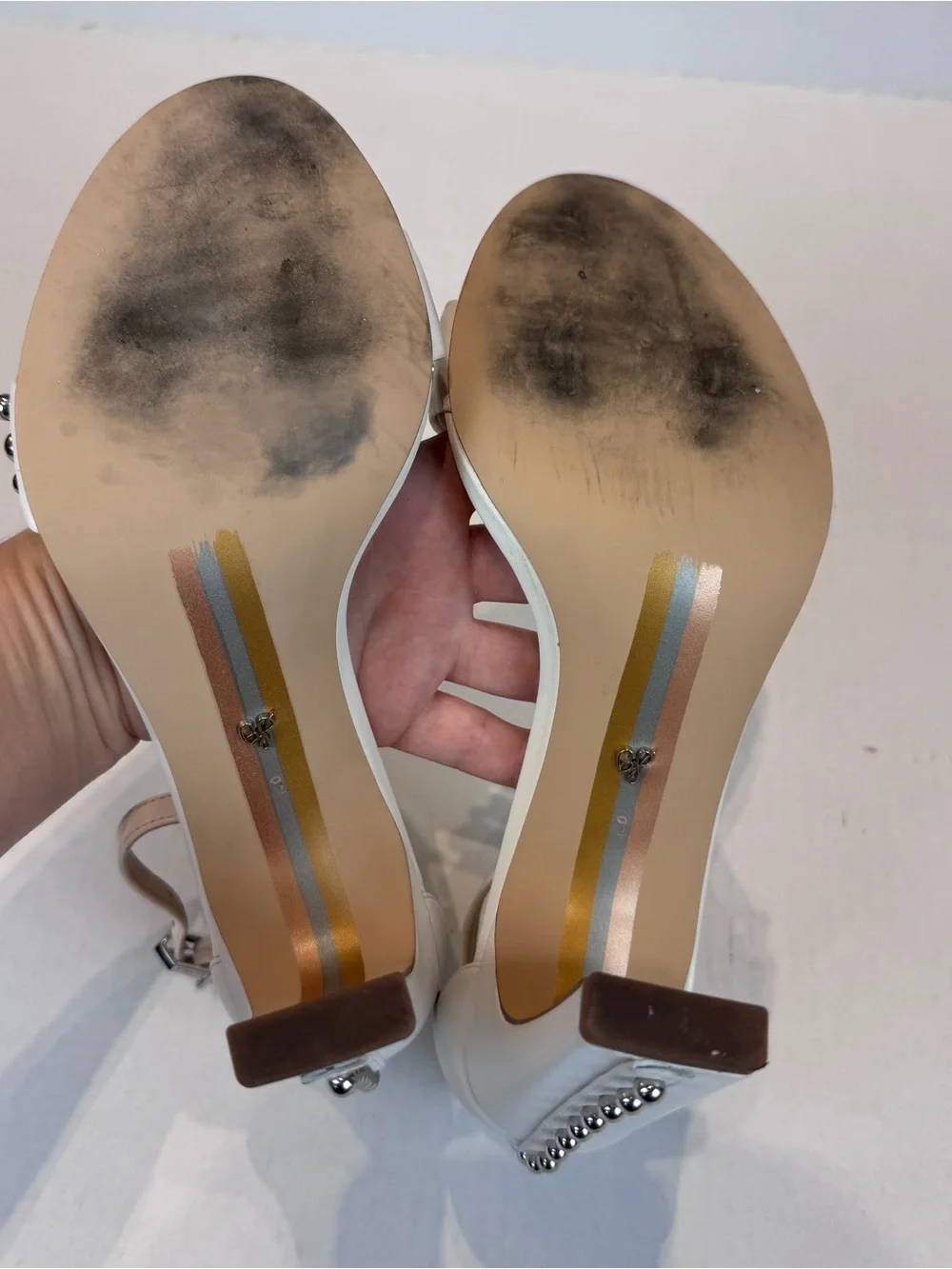 Sam Edelman Yoshi Heels Sandals Studded Size 9 White Block Heel Slingback